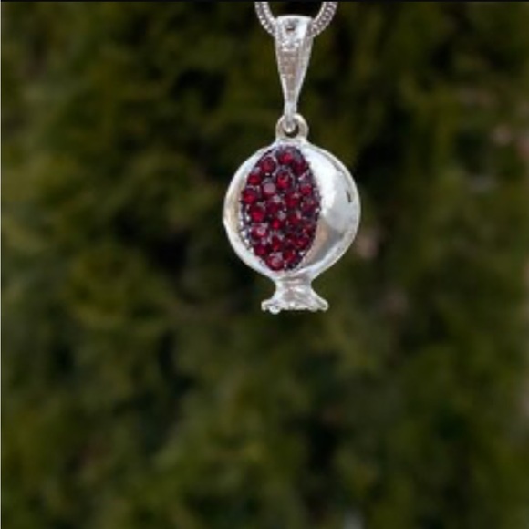 Jewelry - Silver Pomegranate pendant with Red Stones